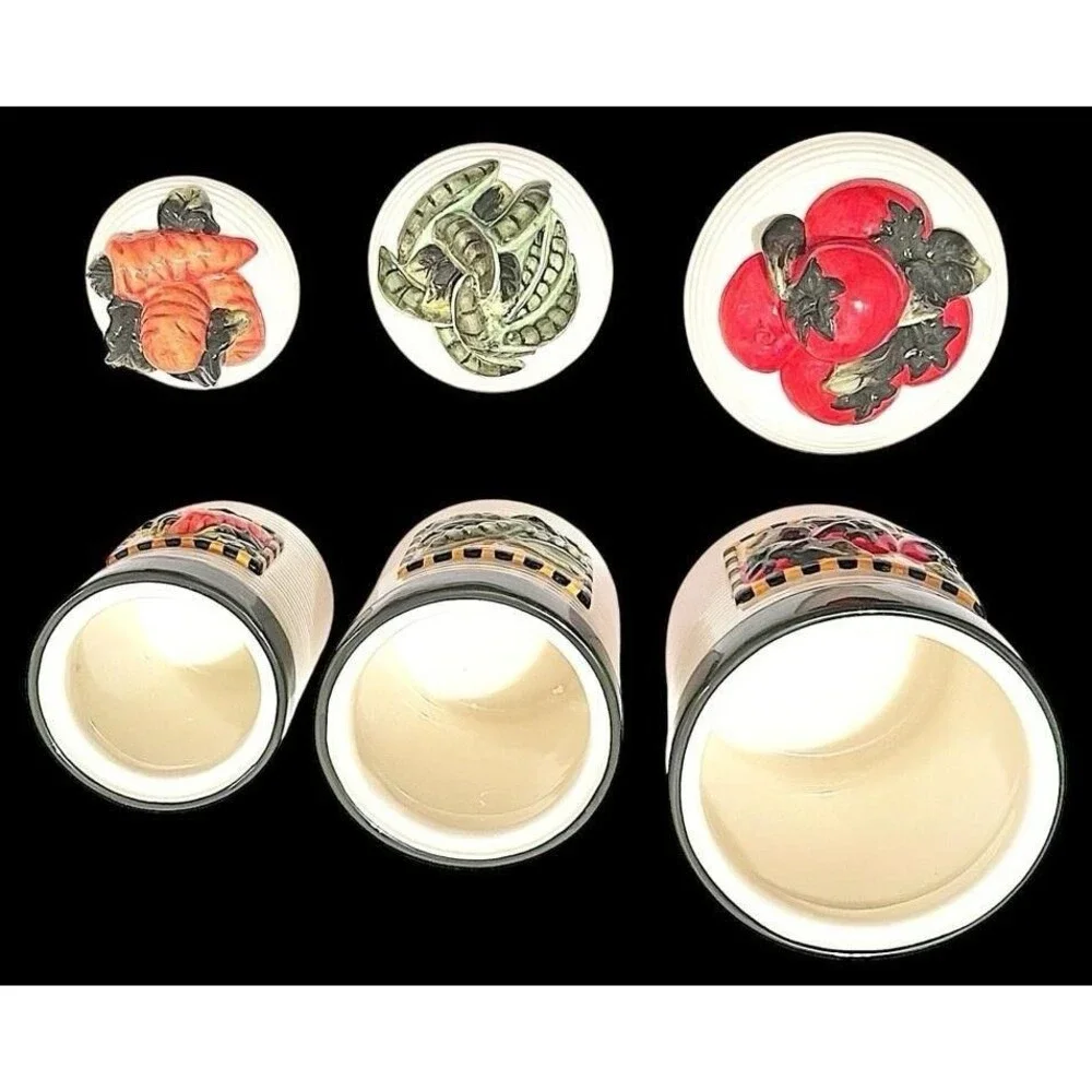 VT 3pc Collections ETC Garden Fresh Kitchen Canisters Vegetable Orange Green NIB